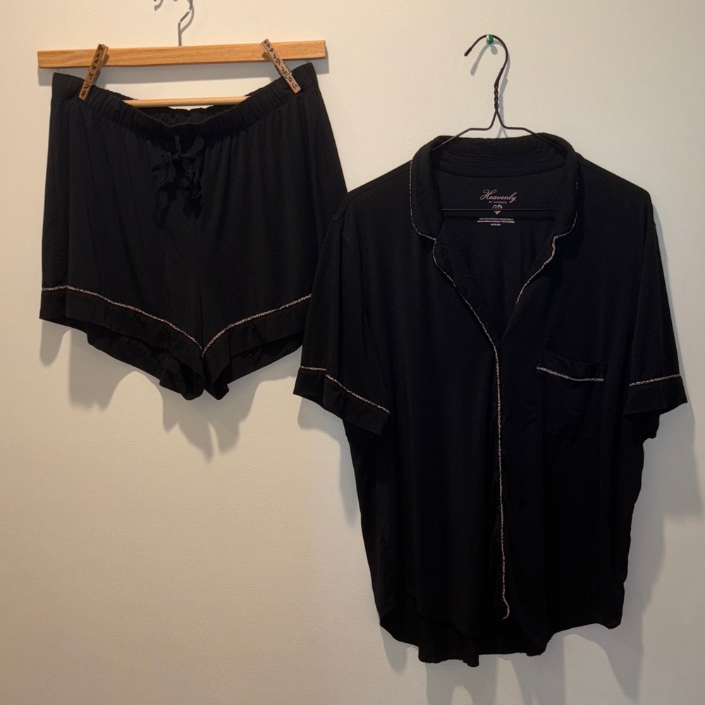 Victoria's Secret Black Pajama Set with Cream Piping